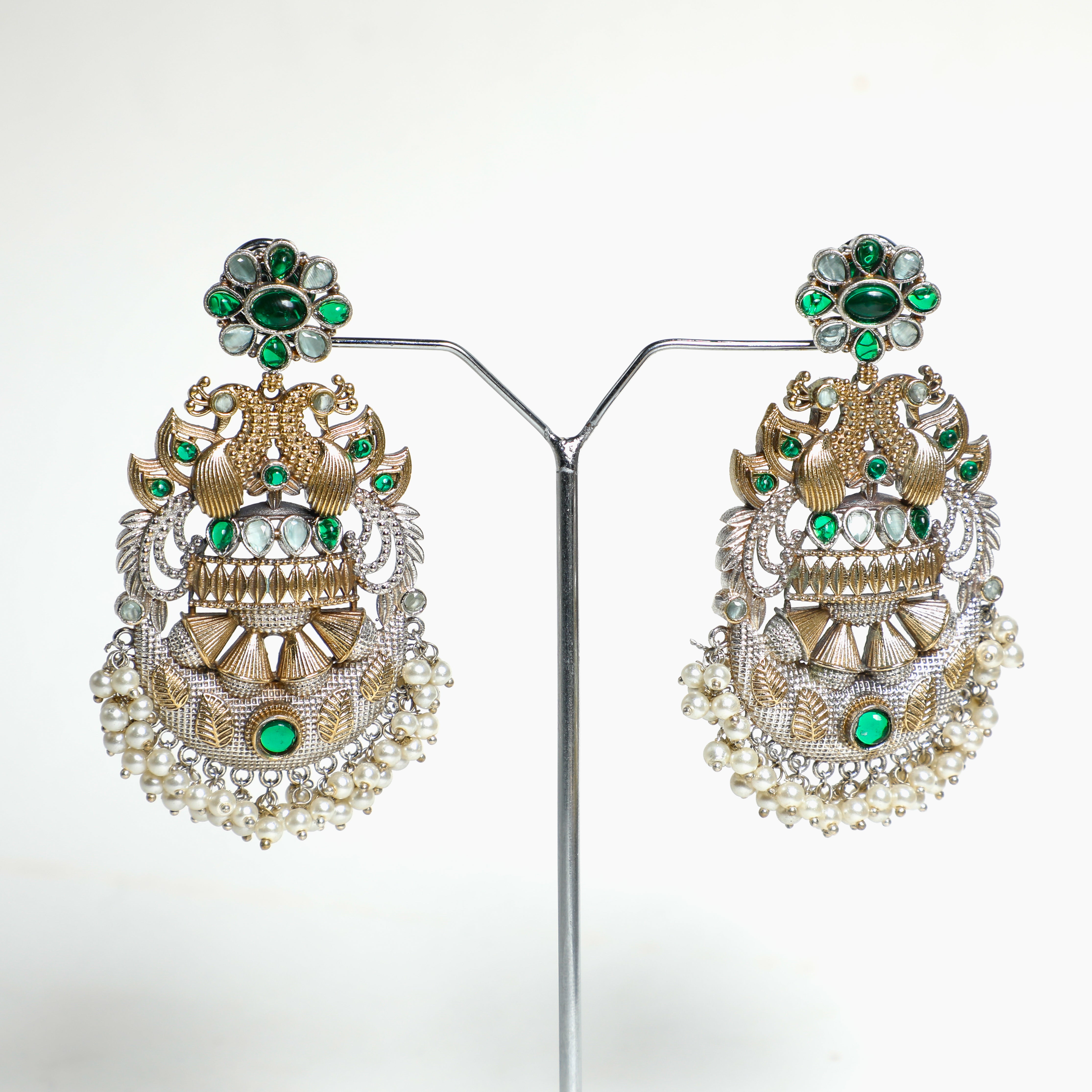 Antique Peacock Green Stone Danglers