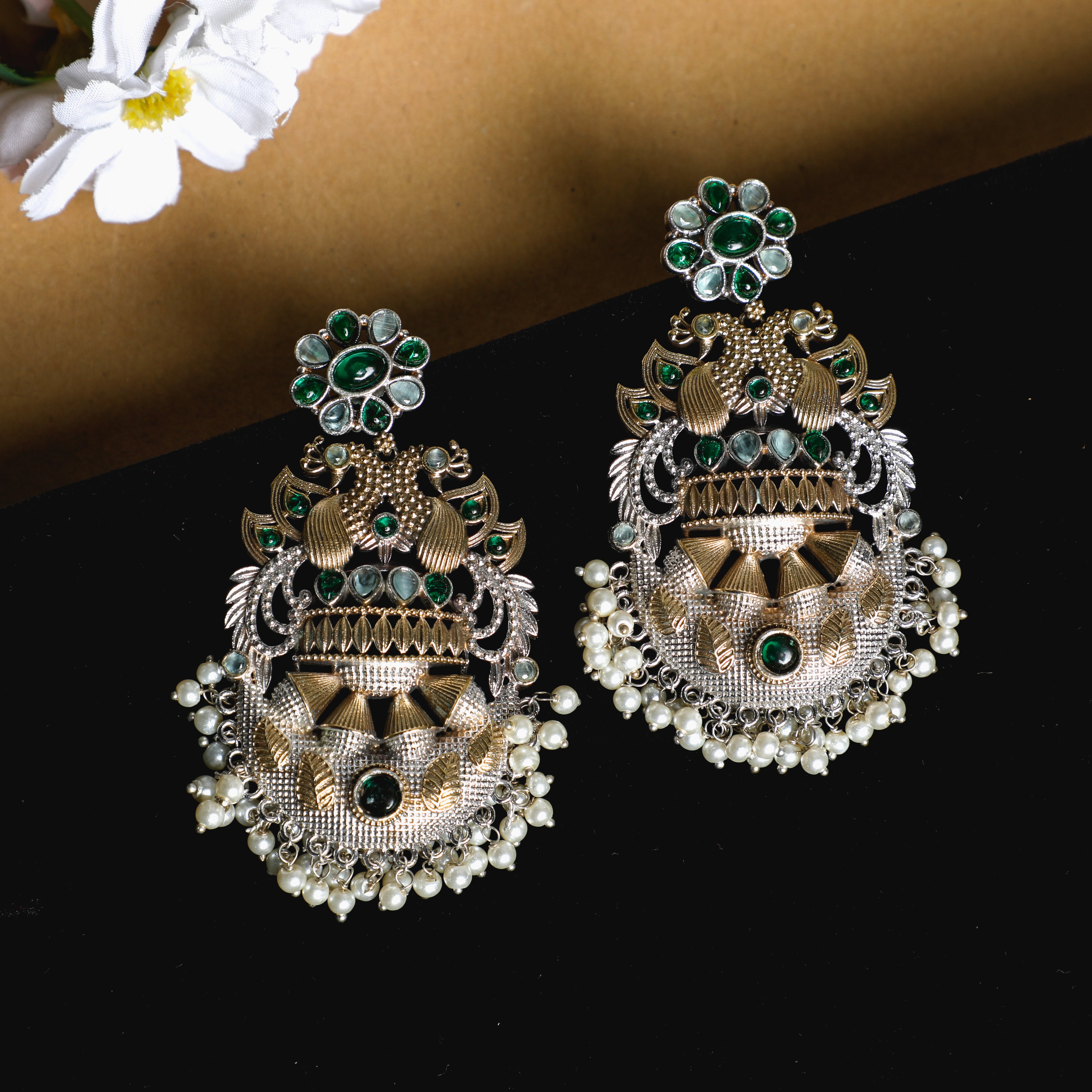 Antique Peacock Green Stone Danglers