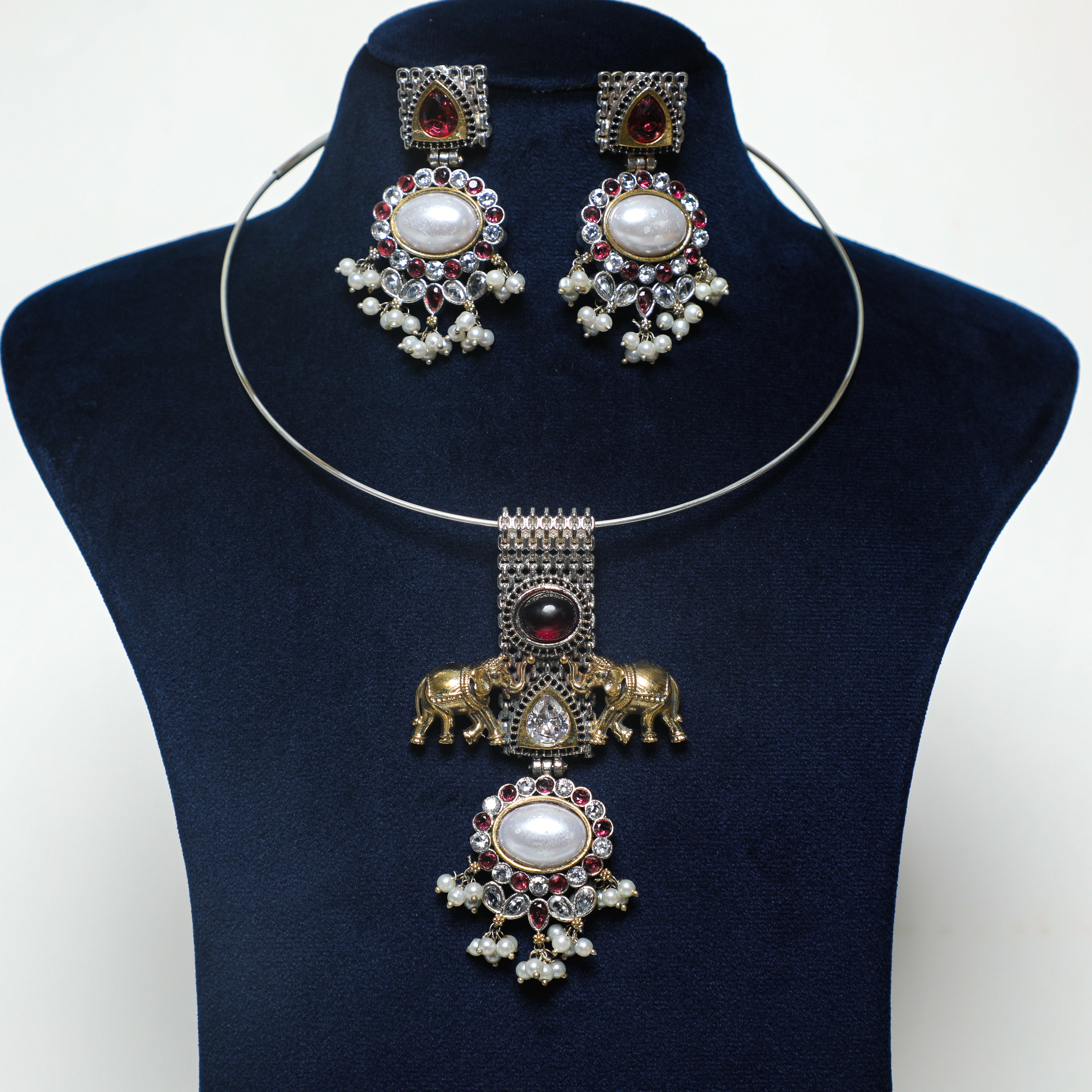 Dual Tone Pink Diamond Haathi Hasli Set