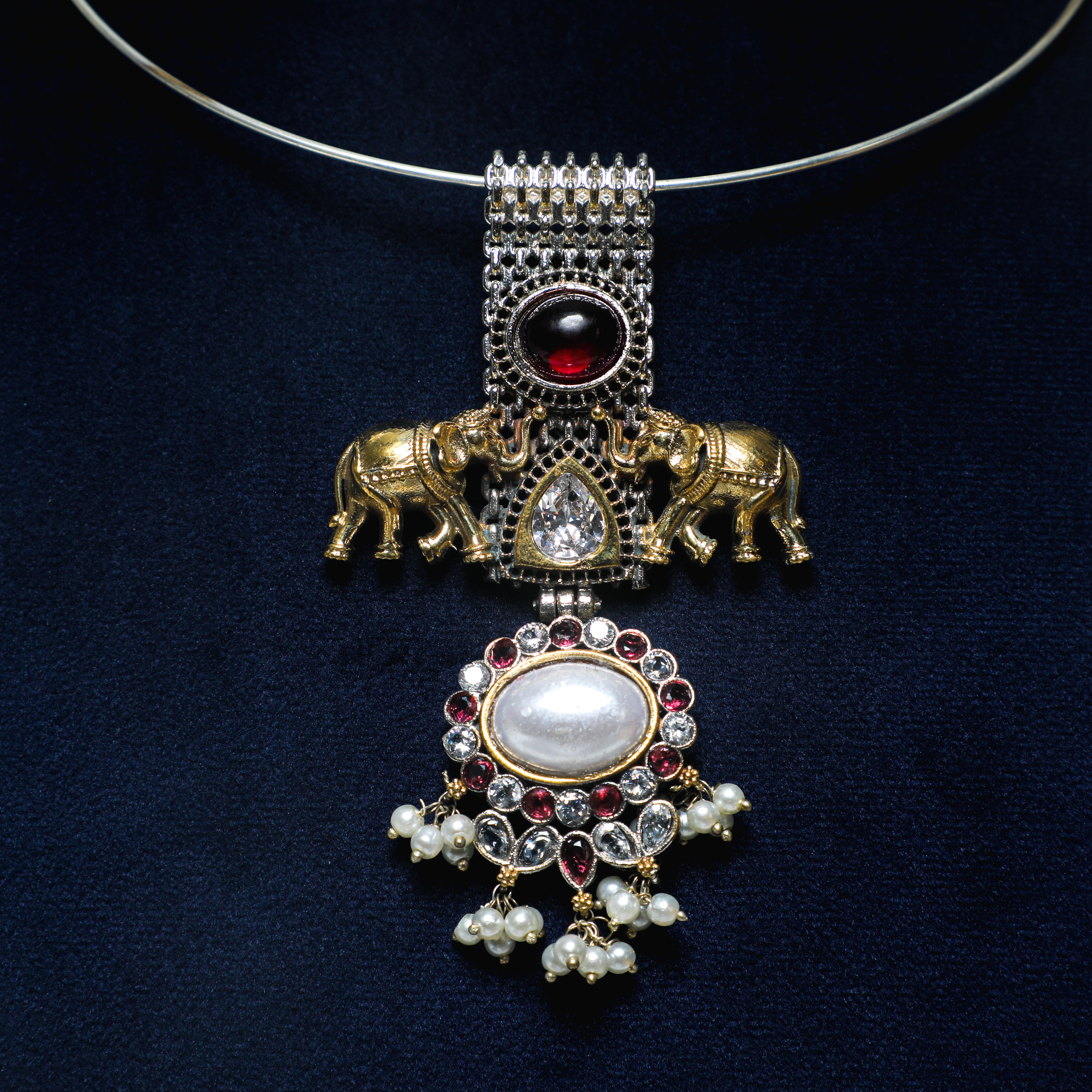 Dual Tone Pink Diamond Haathi Hasli Set