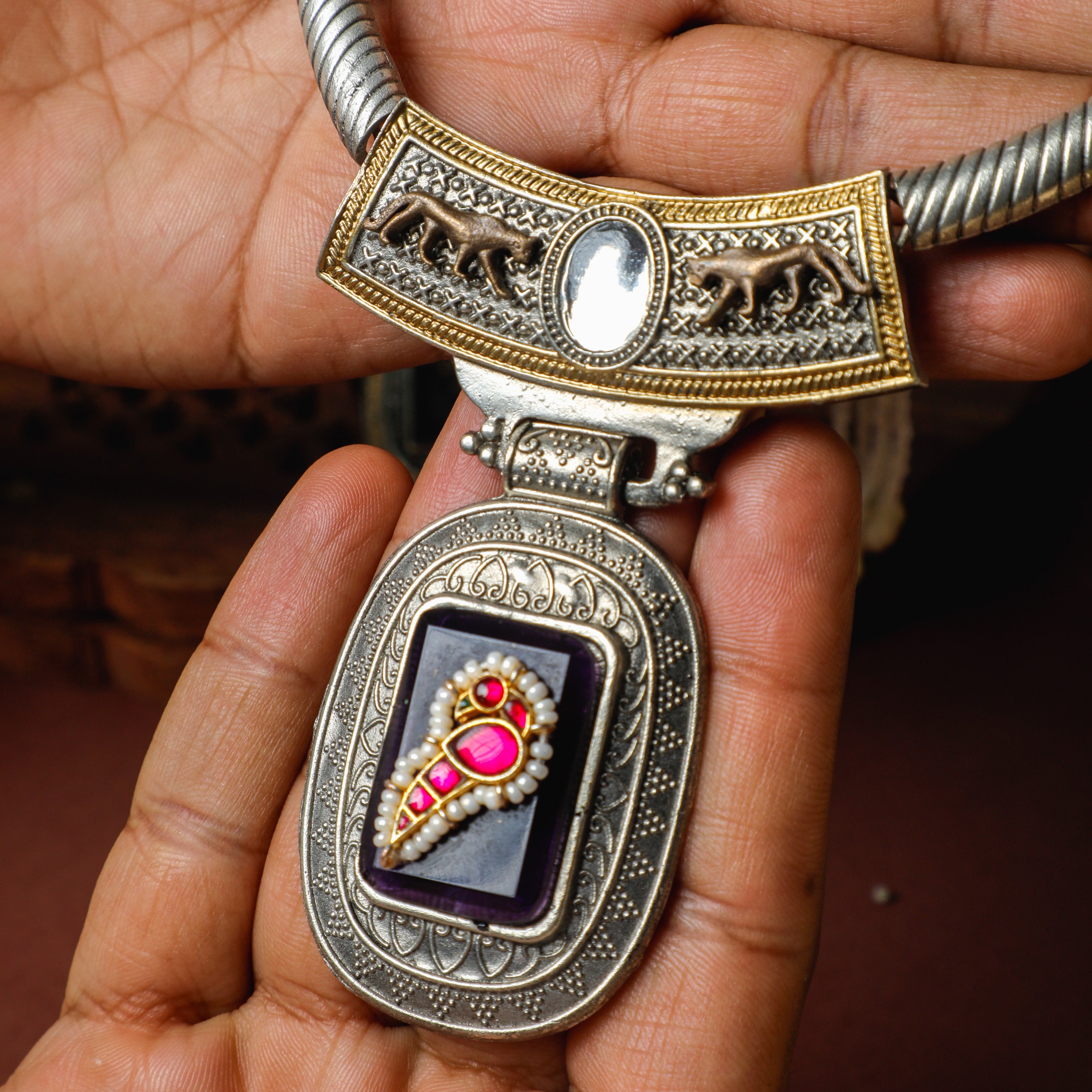 Black Stone Panther Necklace Set