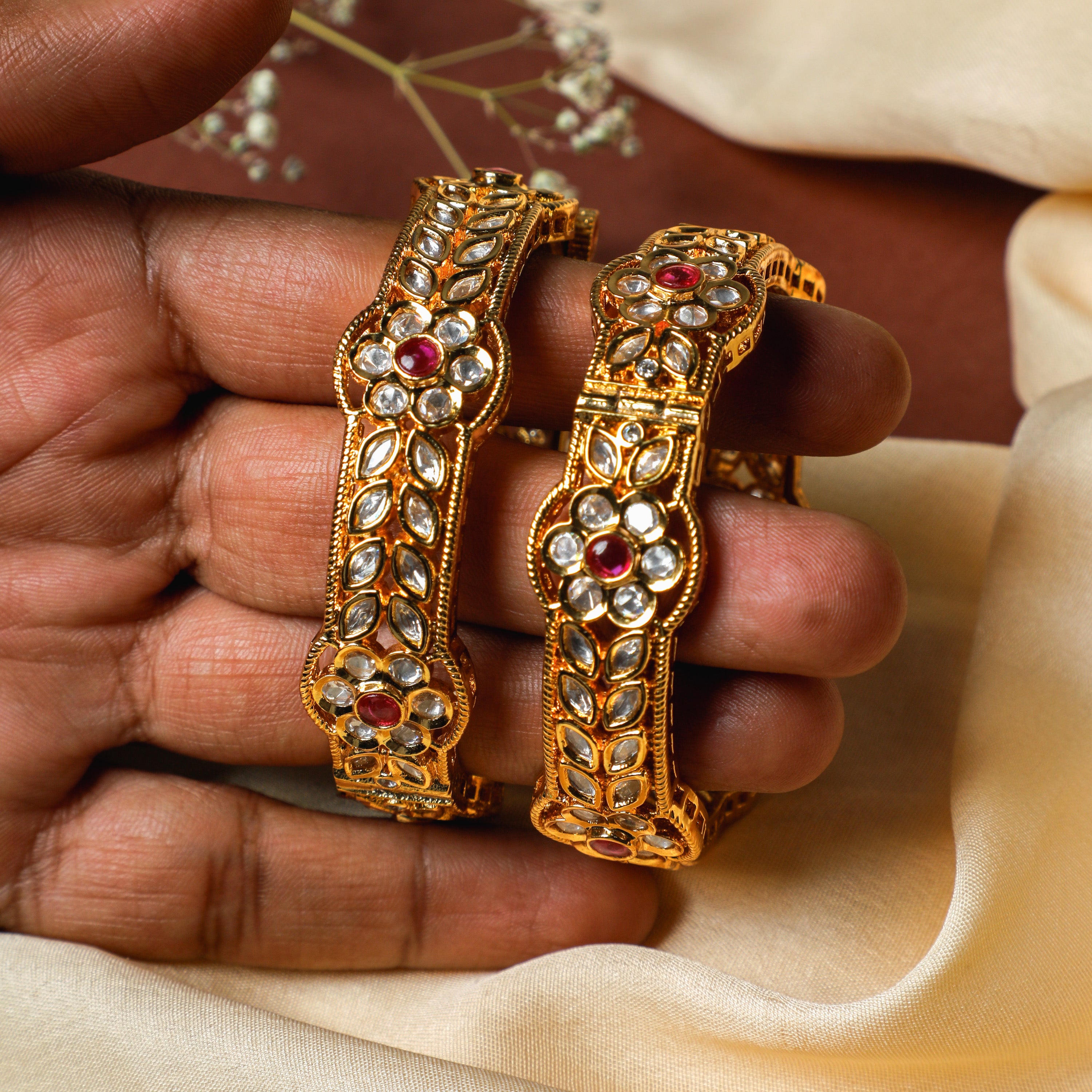 Ratnaraaj Pink Polki Bangles