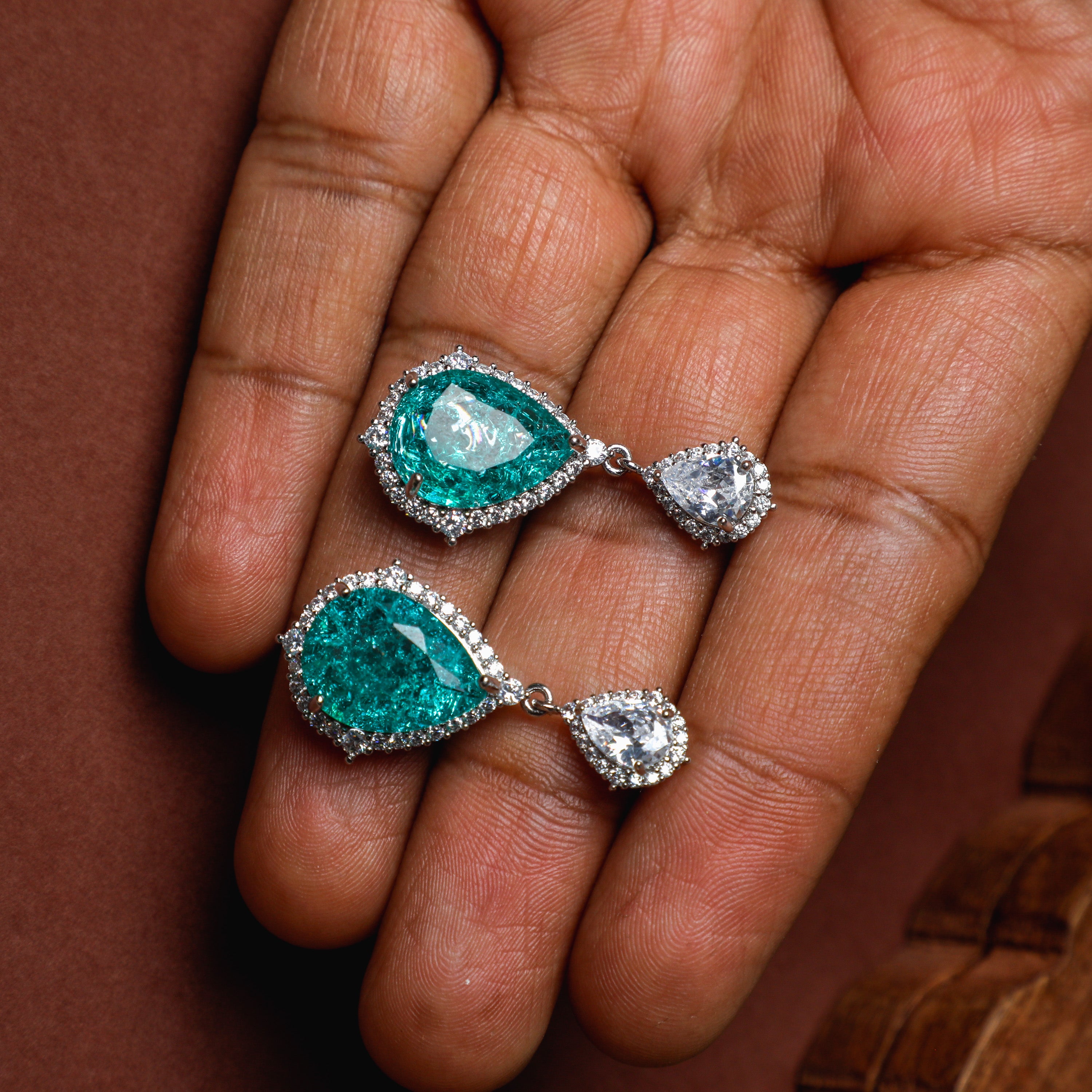 Ocean Green Diamond Drop Earrings