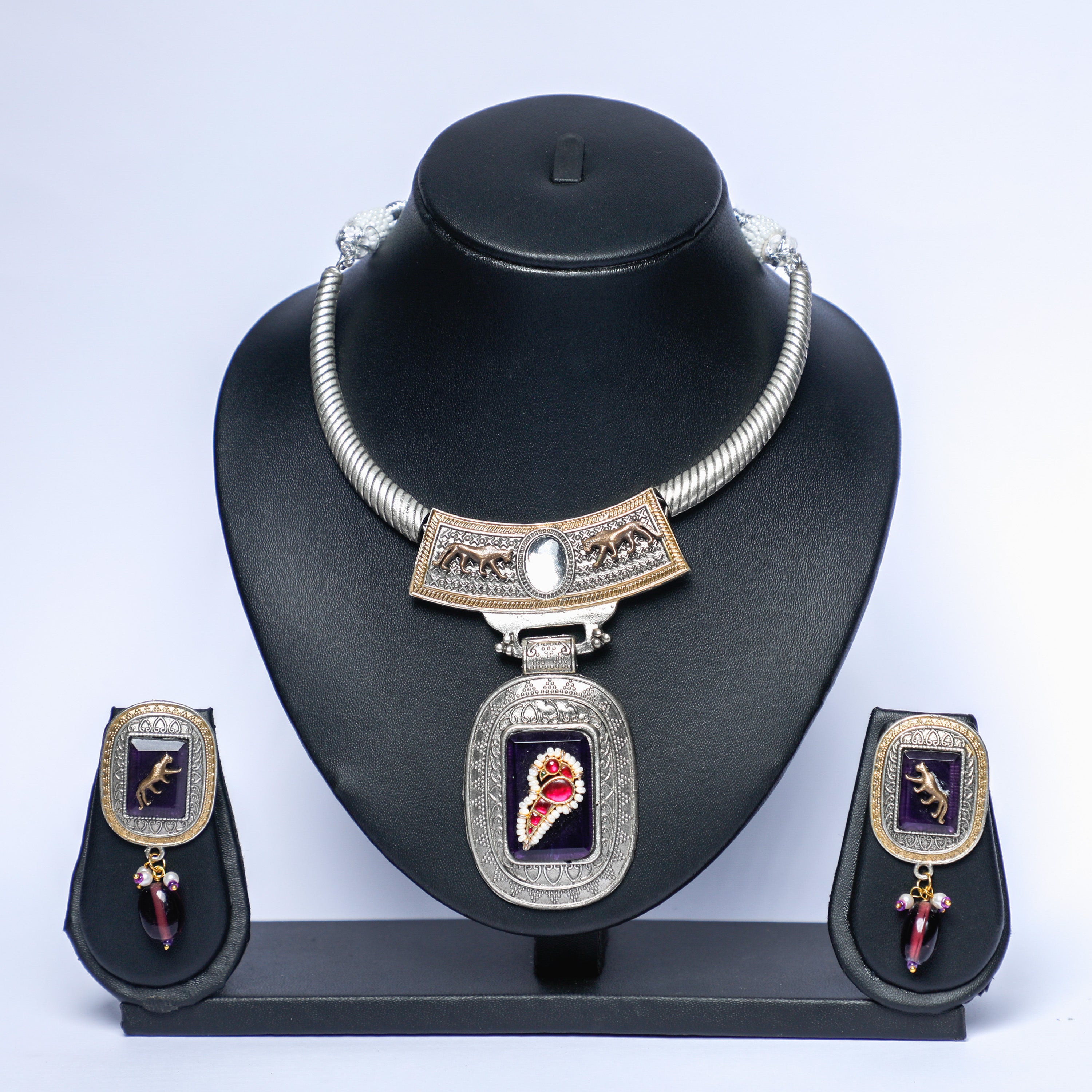 Black Stone Panther Necklace Set