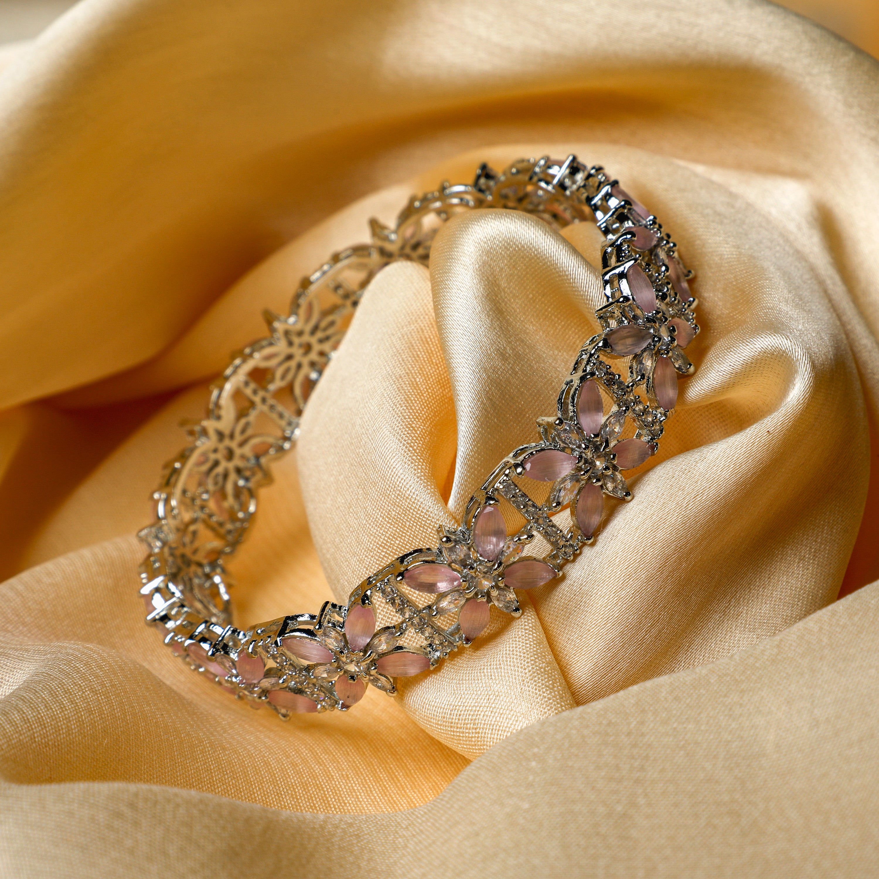 Floral Delight Pink CZ Bangles