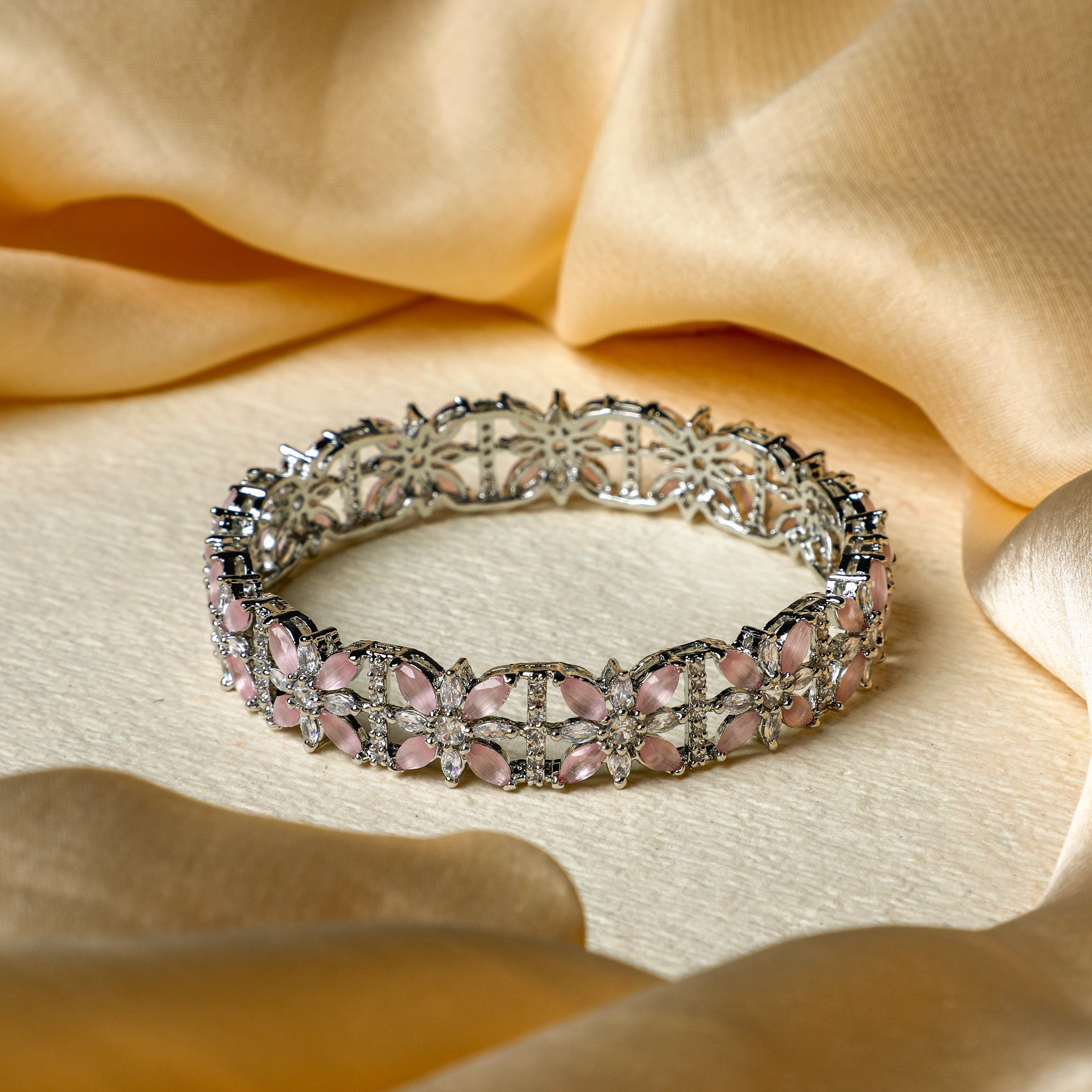 Floral Delight Pink CZ Bangles