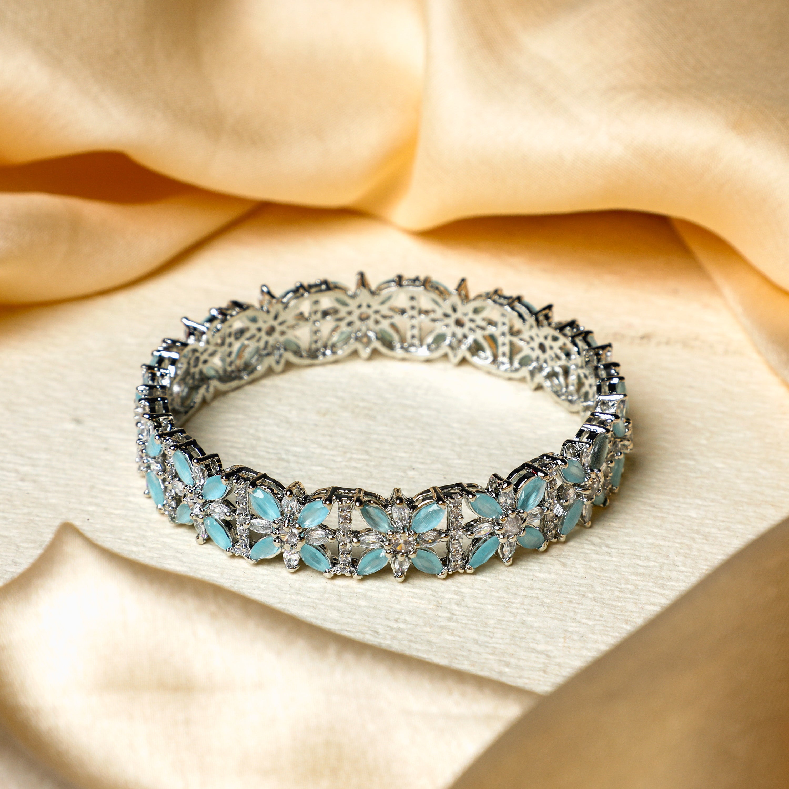 Floral Delight Aqua CZ Bangles