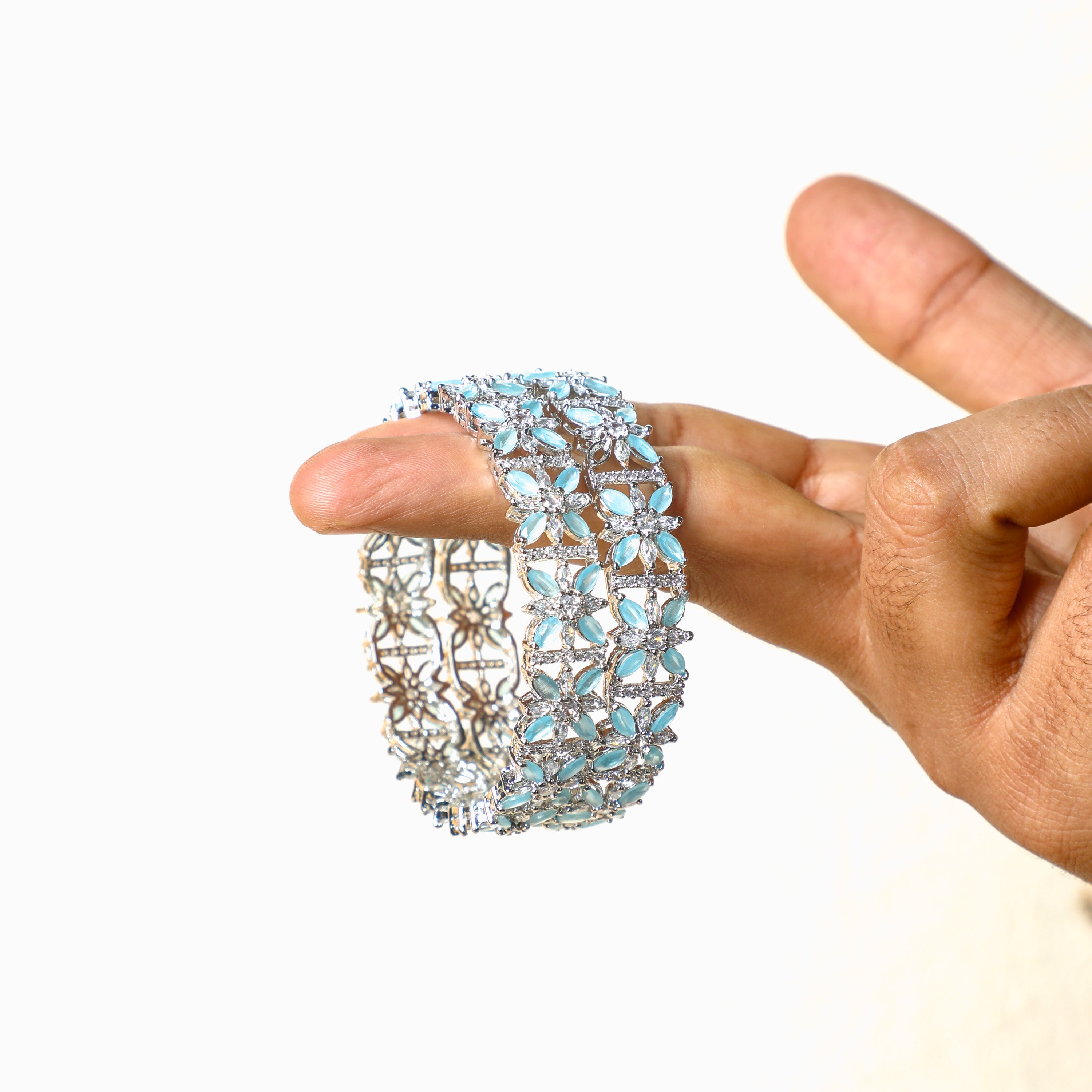 Floral Delight Aqua CZ Bangles