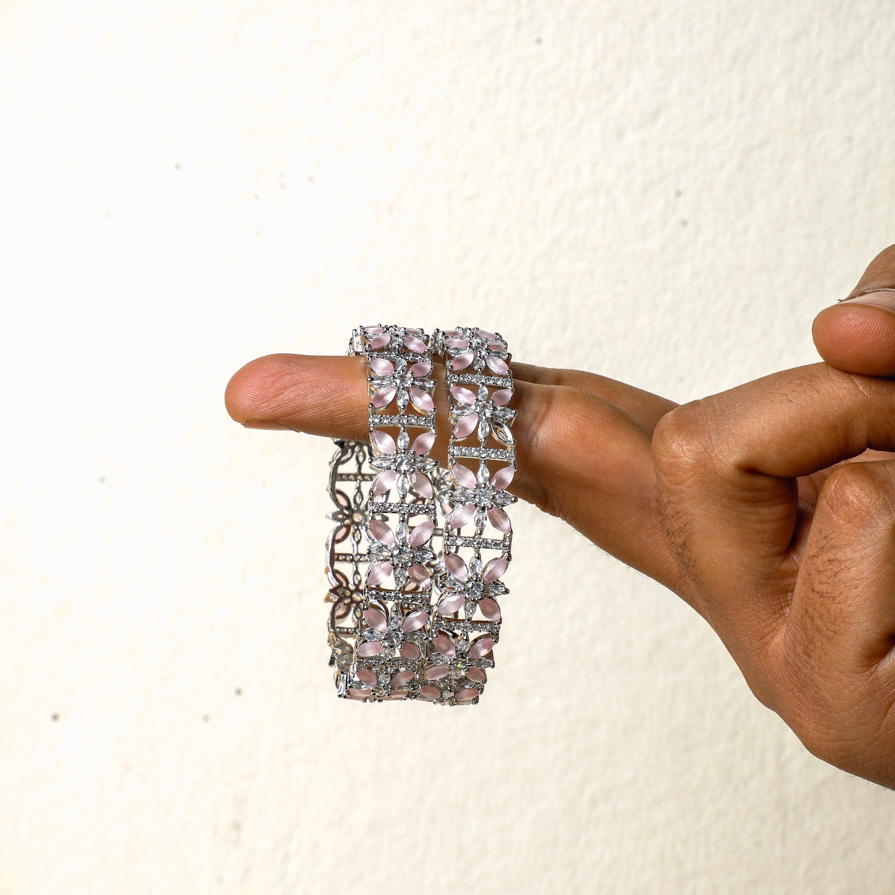 Floral Delight Pink CZ Bangles