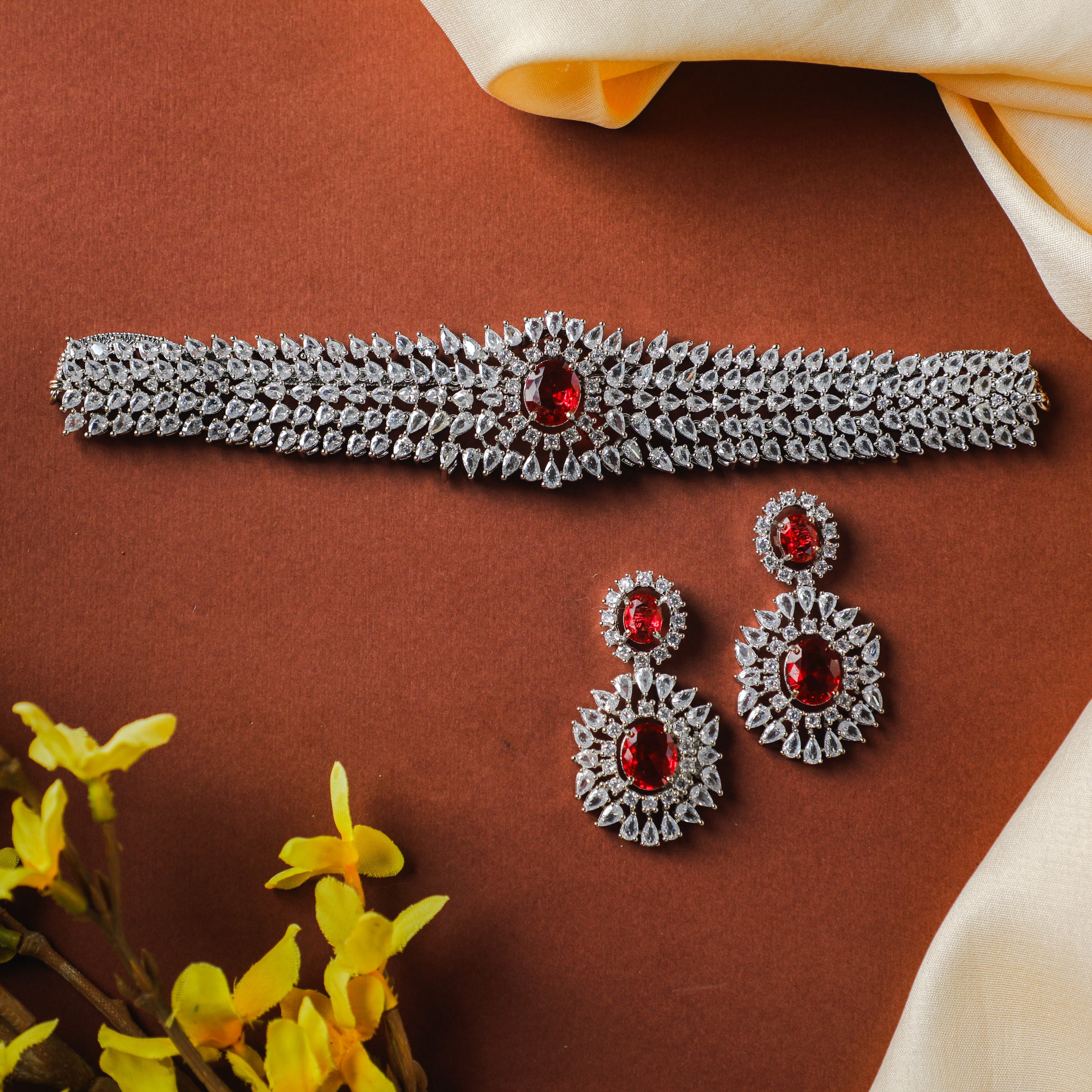 Divine Ruby CZ Choker Set